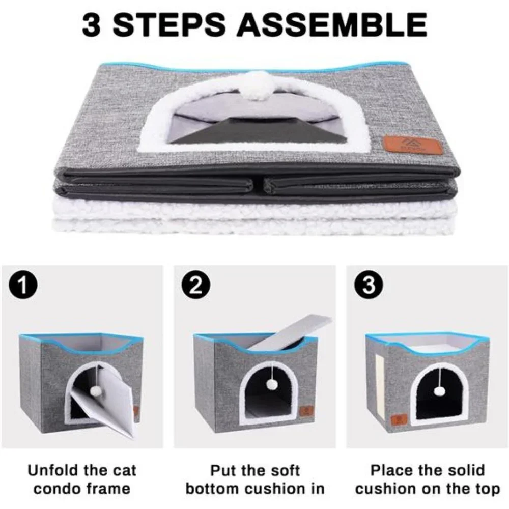 Elevon Cat Beds, Cat House Cat Cave Beds with Scratch Pad, Foldable (Grey)